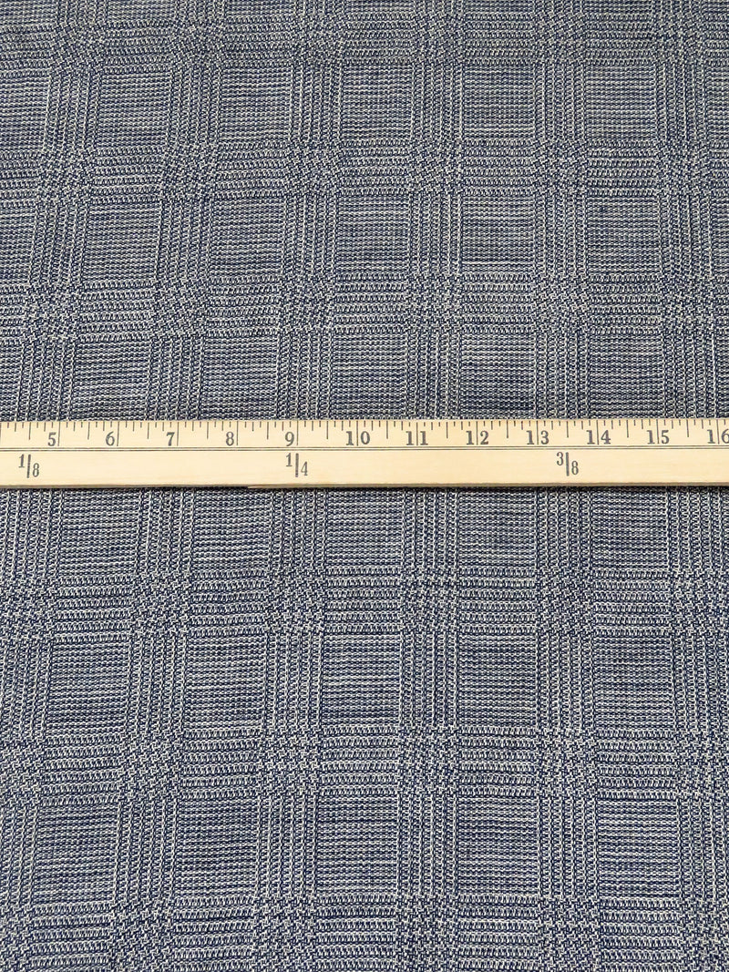 Light Tan/Dark Blue/White/Black 100% Worsted Wool Glen Plaid Weave Tweed Suiting 65W