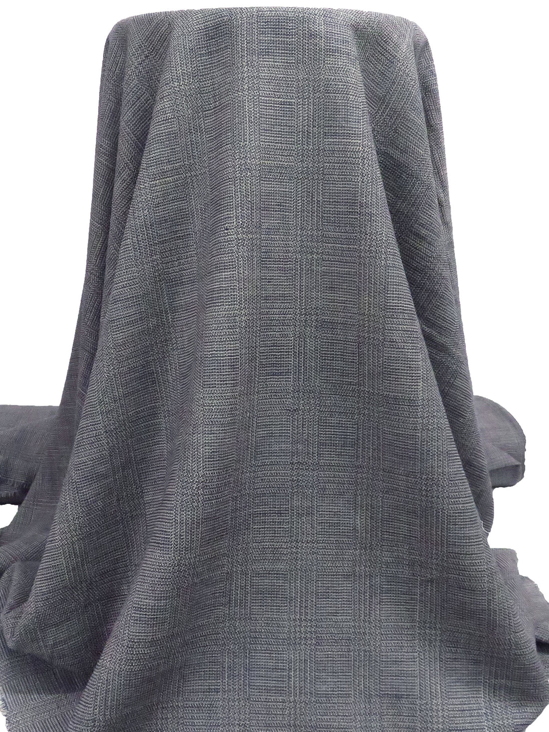 Light Tan/Dark Blue/White/Black 100% Worsted Wool Glen Plaid Weave Tweed Suiting 65W