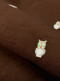 Coffee Brown/Soft Tan/White 100% Cotton Embroidered Owls Pinwale Corduroy Shirting 56W