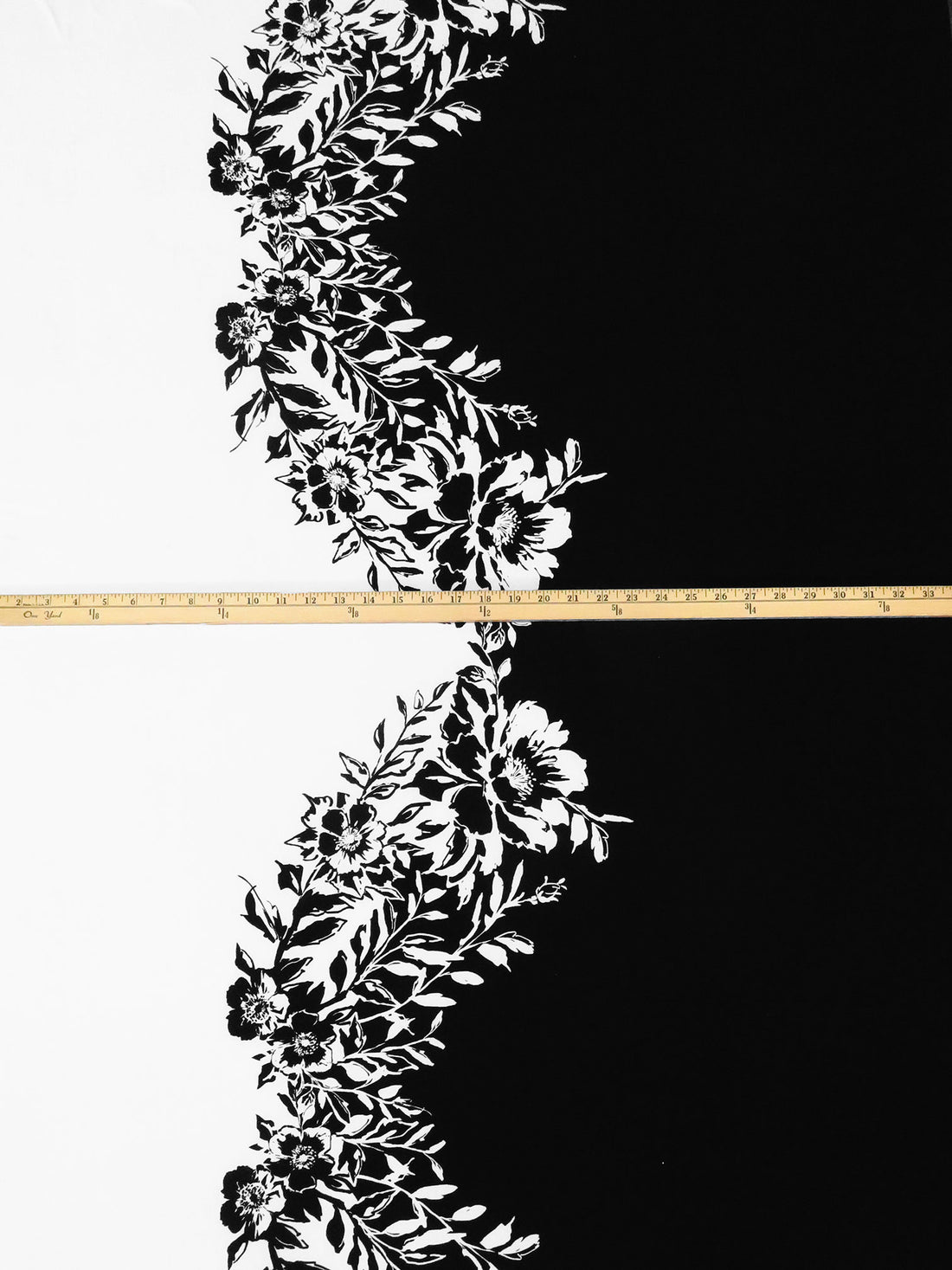 Black/White Polyester/Lycra Single Border Floral Print ITY Knit 58W