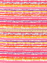 Golden Yellow/Mulberry/Ruddy Pink/White Cotton/Lycra Horizontal Jagged Stripe Print Jersey Knit 60W