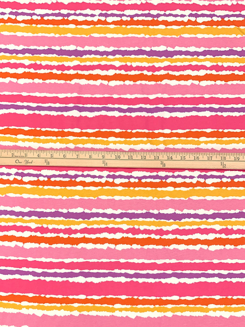 Golden Yellow/Mulberry/Ruddy Pink/White Cotton/Lycra Horizontal Jagged Stripe Print Jersey Knit 60W