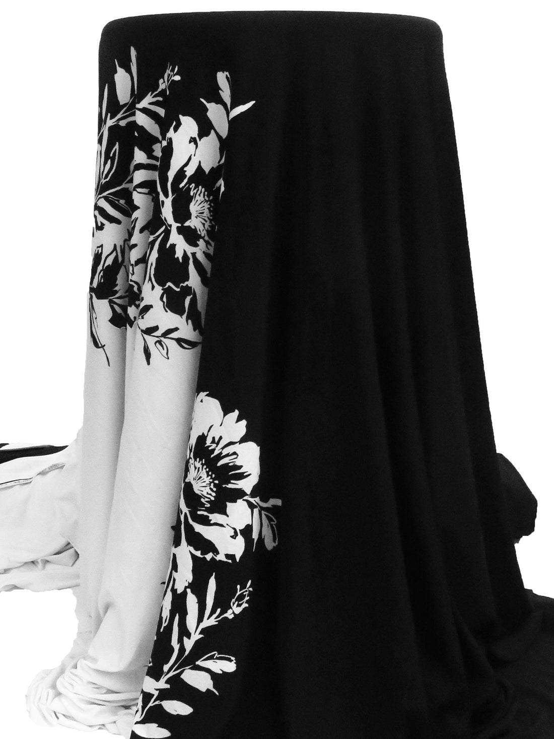 Black/White Polyester/Lycra Single Border Floral Print ITY Knit 58W