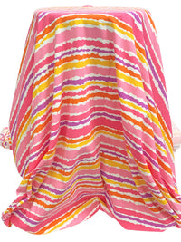 Golden Yellow/Mulberry/Ruddy Pink/White Cotton/Lycra Horizontal Jagged Stripe Print Jersey Knit 60W