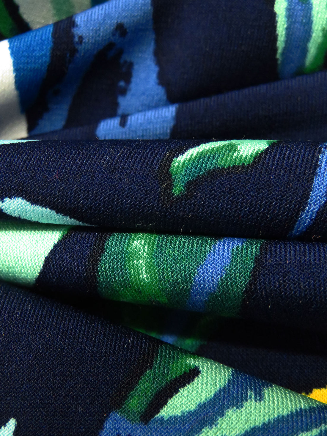 Midnight Blue/Lemon/Spanish Green/Multi Polyester/Lycra Leaf Print ITY Knit 58W