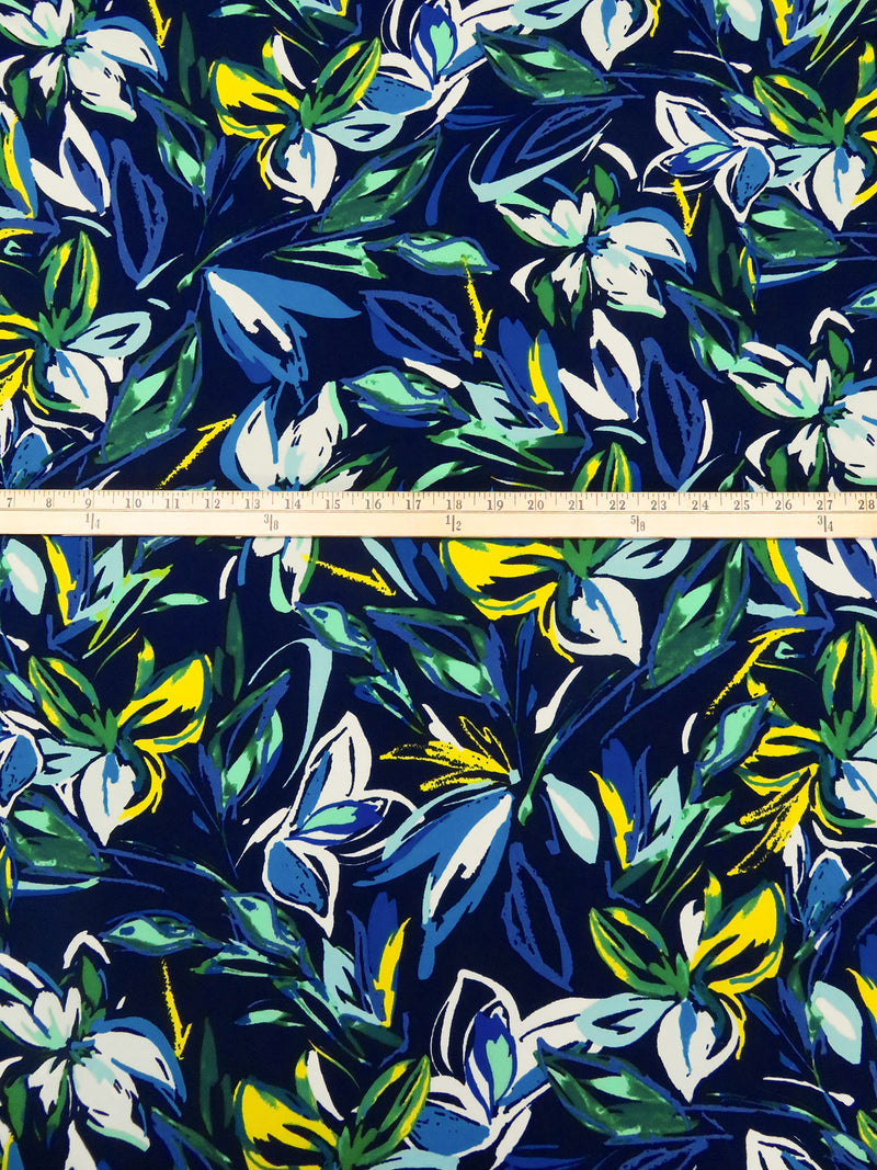 Midnight Blue/Lemon/Spanish Green/Multi Polyester/Lycra Leaf Print ITY Knit 58W
