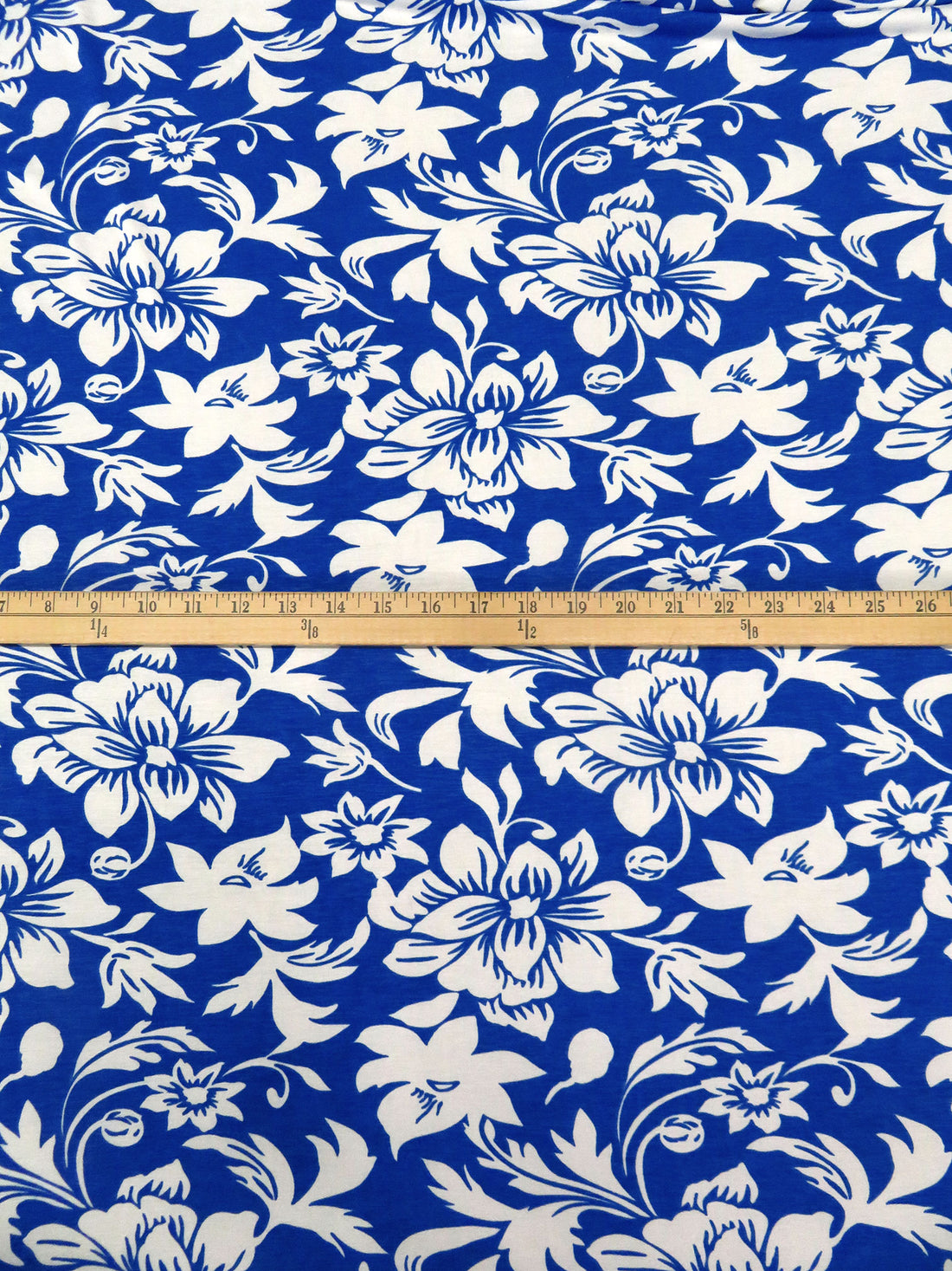 Dark Powder Blue/White Polyester/Lycra Floral Print ITY Knit 50W