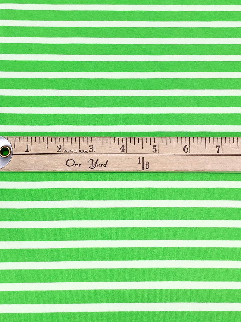 Lime Green/White Cotton/Lycra Horizontal Stripe Print Jersey Knit 58W