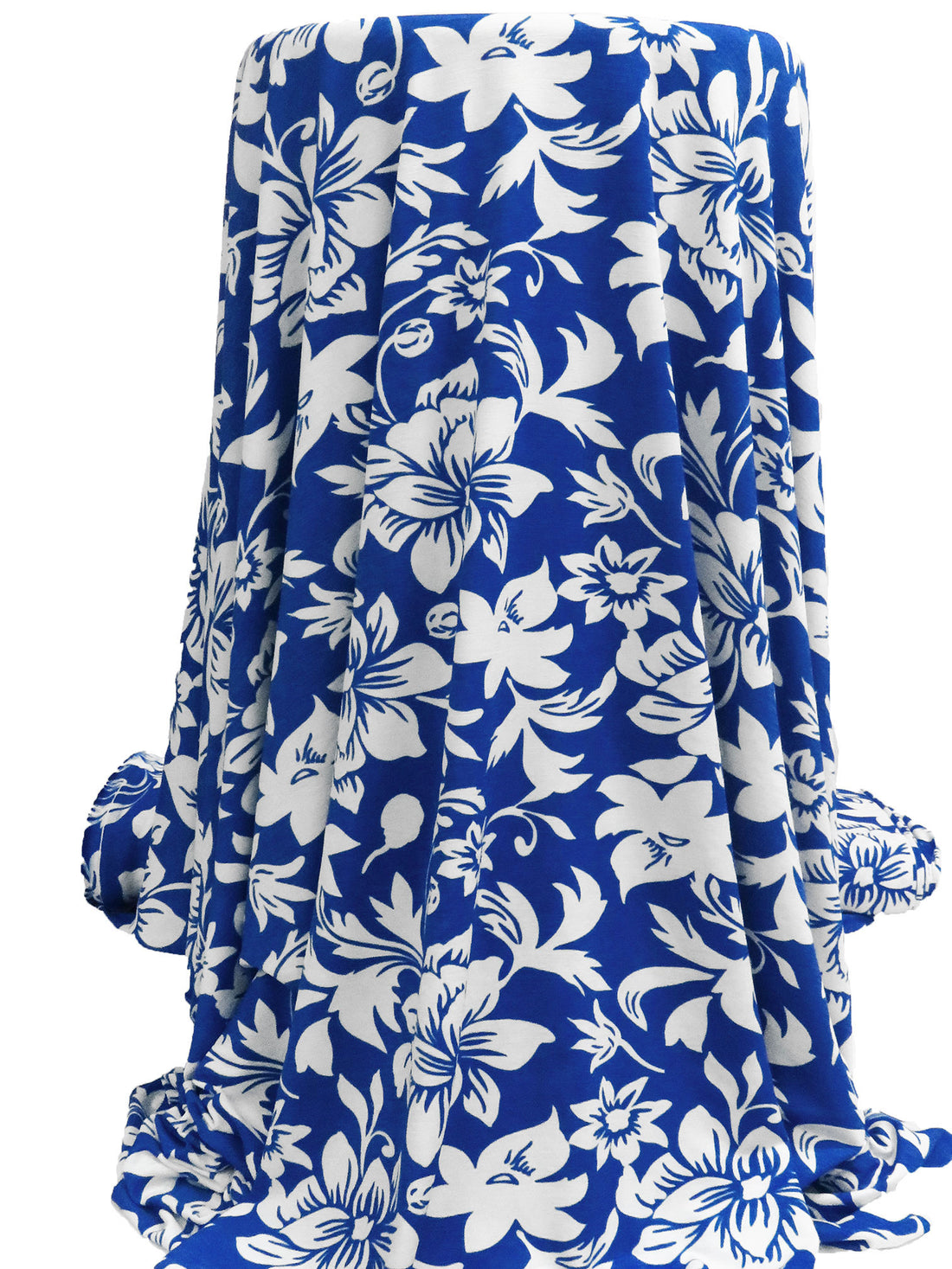 Dark Powder Blue/White Polyester/Lycra Floral Print ITY Knit 50W