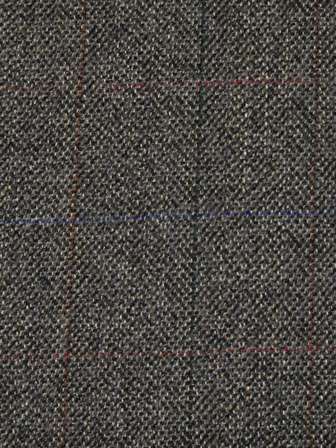 Dark Charcoal Gray/Rust/Dark Royal Blue/Multi 100% Wool Plaid Weave Tweed Suiting 60W