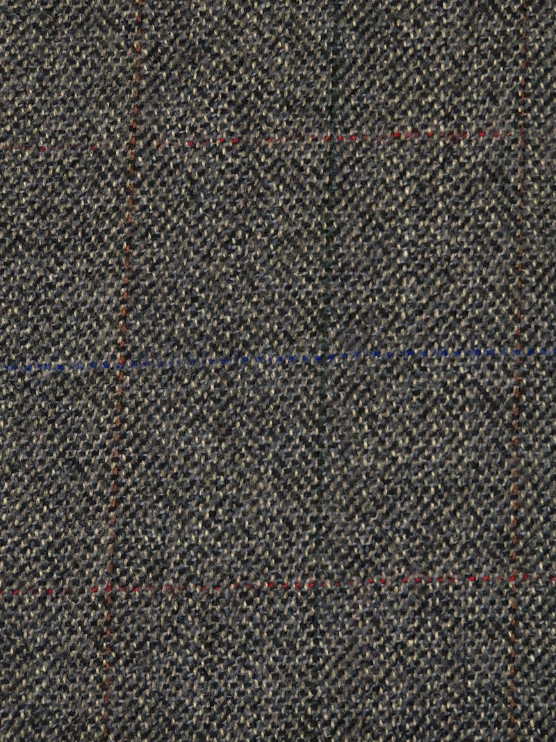 Dark Charcoal Gray/Rust/Dark Royal Blue/Multi 100% Wool Plaid Weave Tweed Suiting 60W