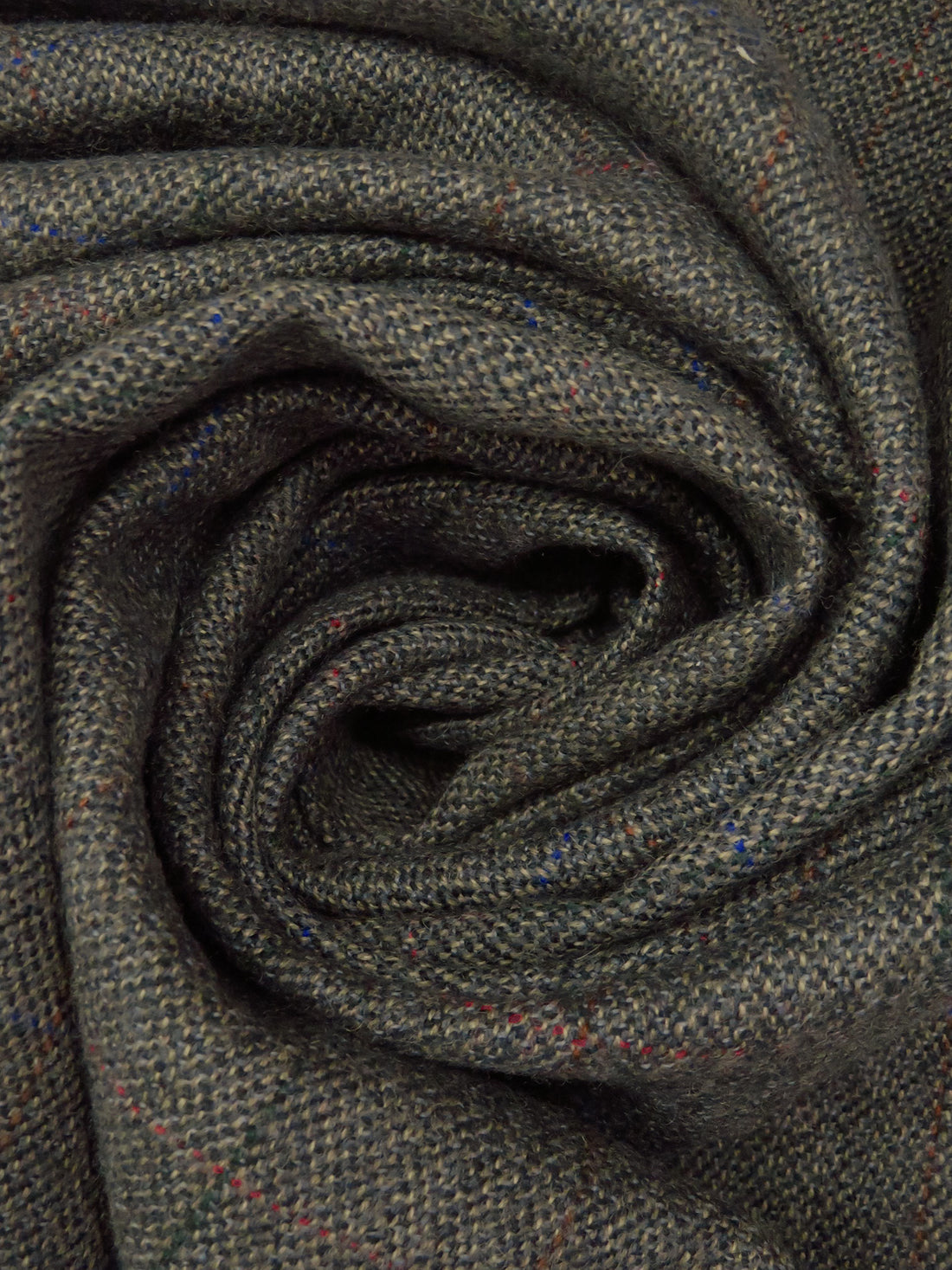 Dark Charcoal Gray/Rust/Dark Royal Blue/Multi 100% Wool Plaid Weave Tweed Suiting 60W