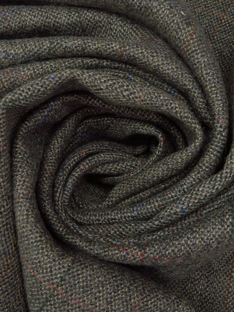 Dark Charcoal Gray/Rust/Dark Royal Blue/Multi 100% Wool Plaid Weave Tweed Suiting 60W