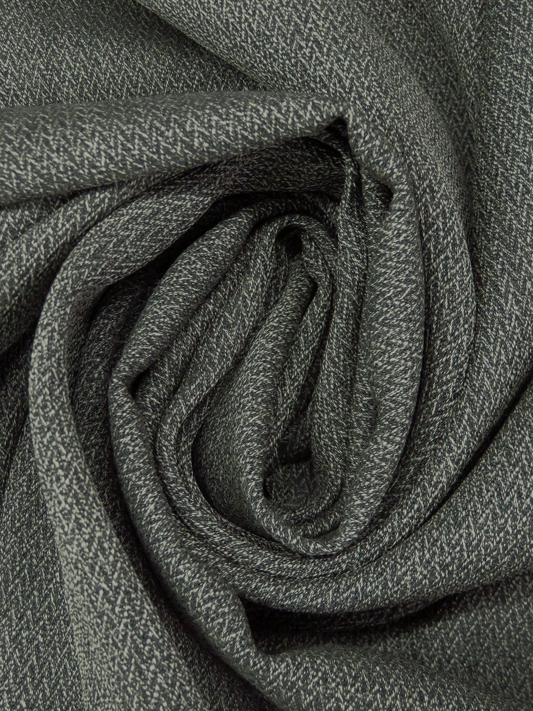 Dark Charcoal Gray/Beige 100% Worsted Wool Herringbone Weave Crepe Suiting 58W