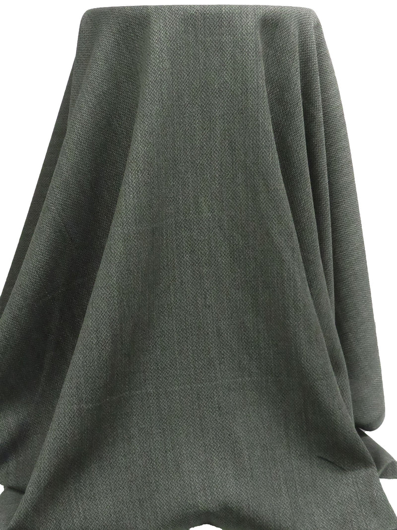 Dark Charcoal Gray/Beige 100% Worsted Wool Herringbone Weave Crepe Suiting 58W