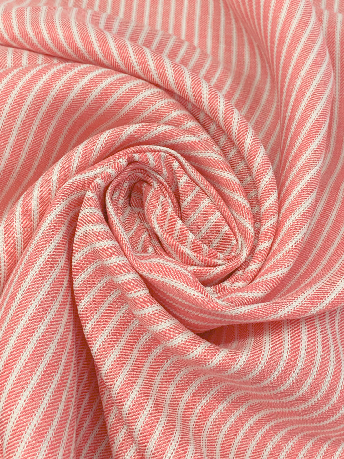 Salmon Rose/White 100% Linen Vertical Yarn-Dyed Stripe Midweight Woven 55W