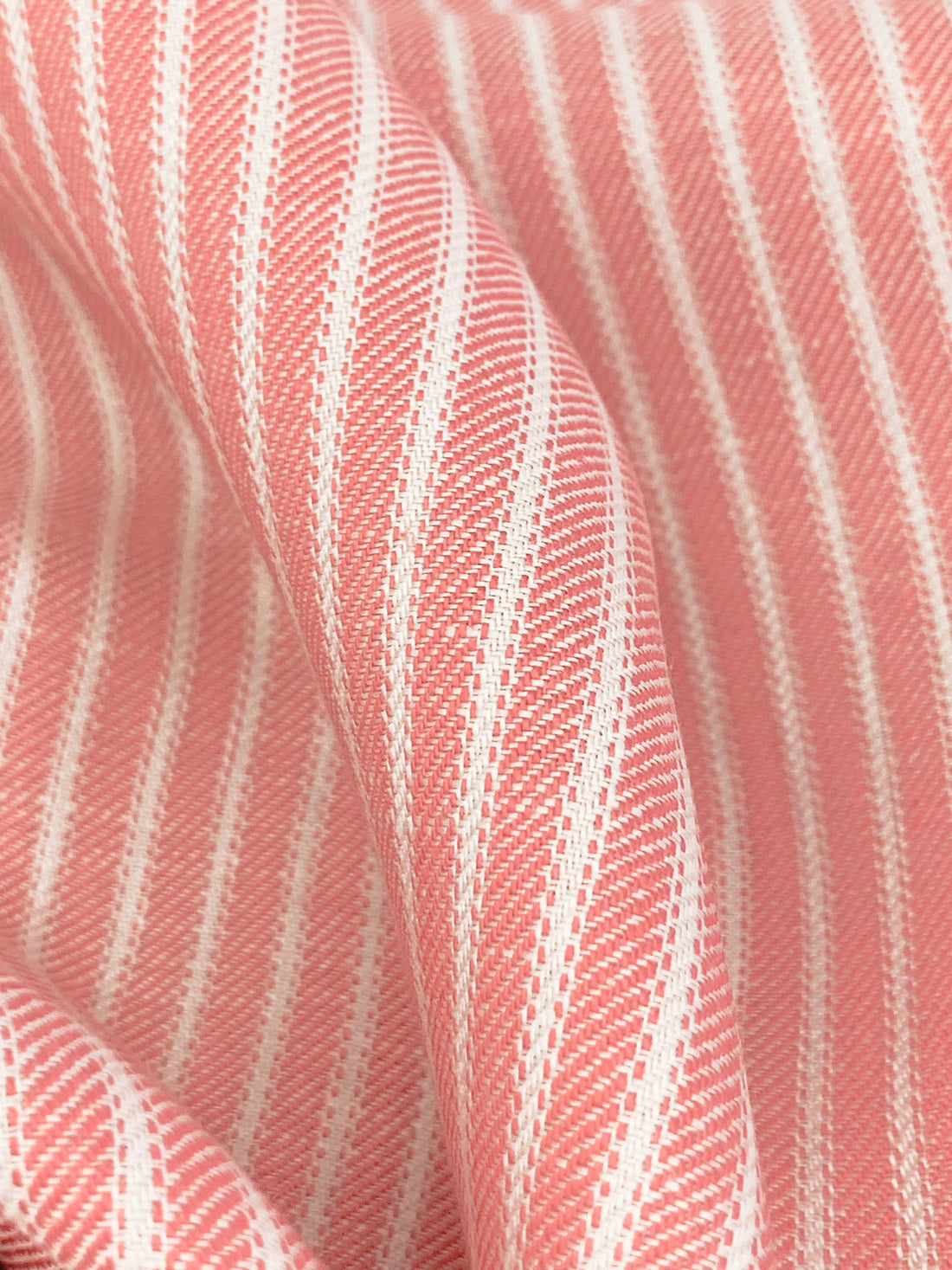Salmon Rose/White 100% Linen Vertical Yarn-Dyed Stripe Midweight Woven 55W