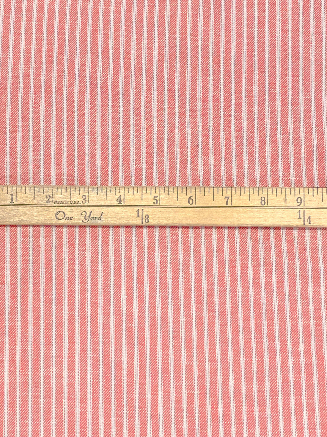 Salmon Rose/White 100% Linen Vertical Yarn-Dyed Stripe Midweight Woven 55W