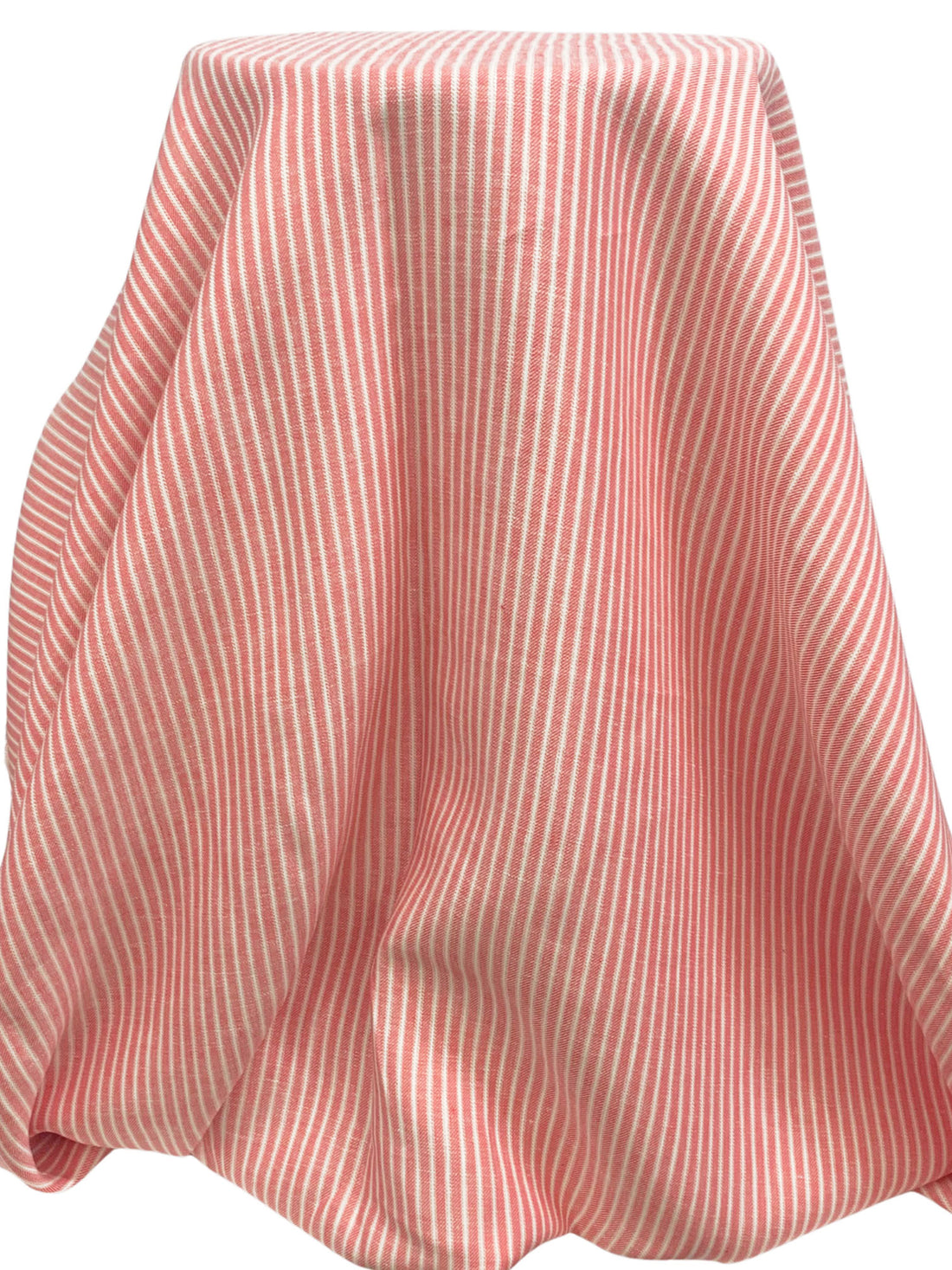 Salmon Rose/White 100% Linen Vertical Yarn-Dyed Stripe Midweight Woven 55W