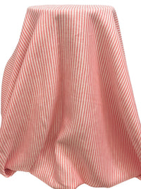Salmon Rose/White 100% Linen Vertical Yarn-Dyed Stripe Midweight Woven 55W