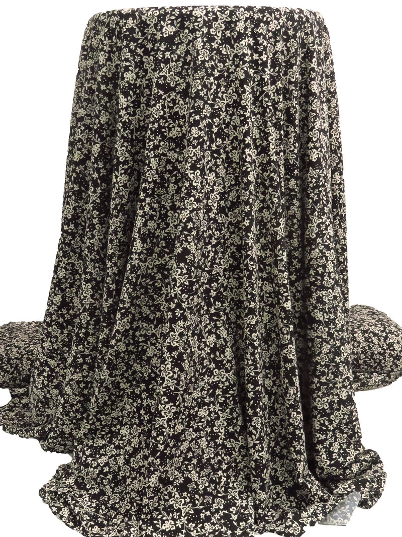 Black/Almond Polyester/Lycra Abstract Floral Print ITY Knit - NY Designer - 58W