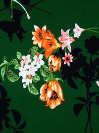 Rich Forest Green/Soft Pink/Black/Multi Polyester/Lycra Large Floral Stems Print DTY Knit - NY Designer - 58W
