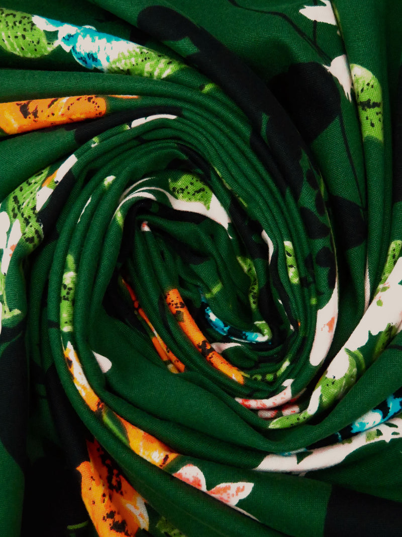 Rich Forest Green/Soft Pink/Black/Multi Polyester/Lycra Large Floral Stems Print DTY Knit - NY Designer - 58W