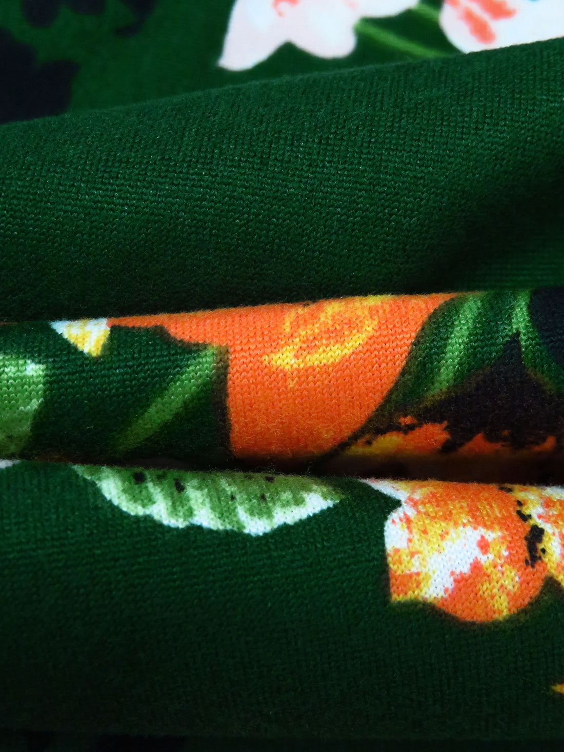 Rich Forest Green/Soft Pink/Black/Multi Polyester/Lycra Large Floral Stems Print DTY Knit - NY Designer - 58W