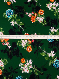 Rich Forest Green/Soft Pink/Black/Multi Polyester/Lycra Large Floral Stems Print DTY Knit - NY Designer - 58W