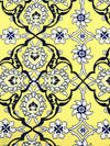 Pastel Yellow/Midnight Blue/White Polyester/Lycra Damask Print ITY Knit - NY Designer - 58W