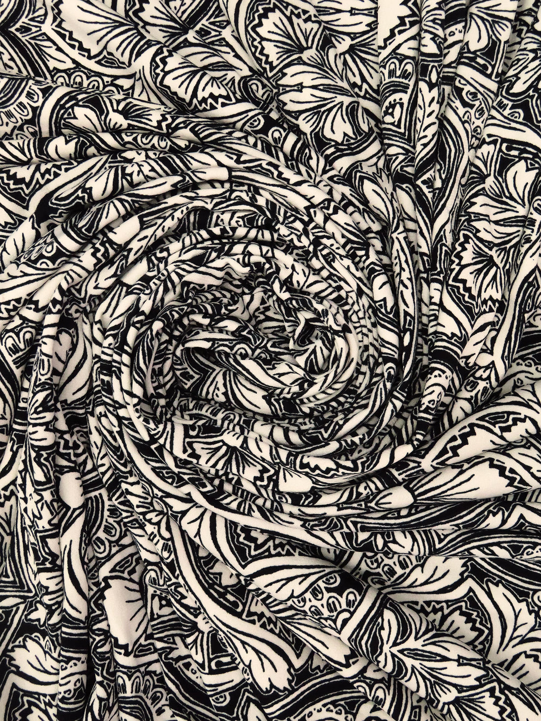 Black/Bone Polyester/Lycra Double Border Ornate Print ITY Knit - NY Designer - 59W