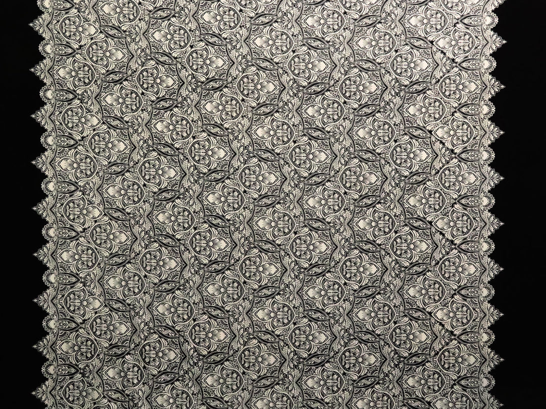 Black/Bone Polyester/Lycra Double Border Ornate Print ITY Knit - NY Designer - 59W