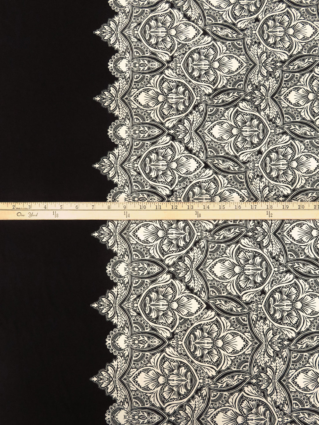 Black/Bone Polyester/Lycra Double Border Ornate Print ITY Knit - NY Designer - 59W