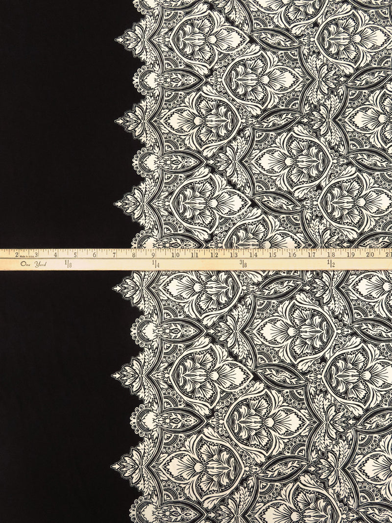 Black/Bone Polyester/Lycra Double Border Ornate Print ITY Knit - NY Designer - 59W