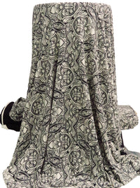 Black/Bone Polyester/Lycra Double Border Ornate Print ITY Knit - NY Designer - 59W