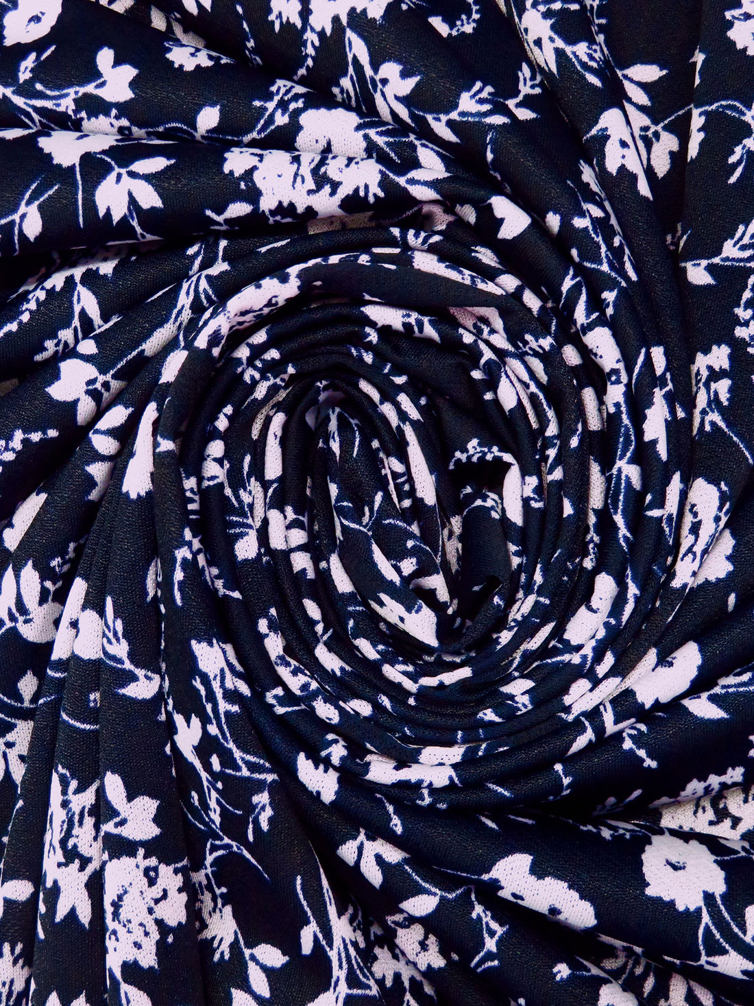 Midnight Navy/Lavender Polyester/Lycra Floral Print Crepe ITY Knit - NY Designer - 59W
