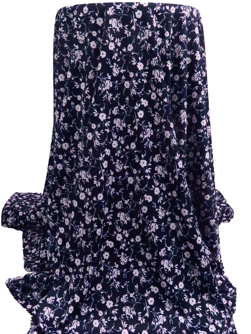 Midnight Navy/Lavender Polyester/Lycra Floral Print Crepe ITY Knit - NY Designer - 59W
