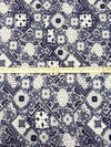 Midnight Blue/Eggshell Polyester/Lycra Paisley Patchwork Print ITY Knit - NY Designer - 60W