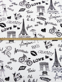 White/Black Polyester/Lycra Paris Print ITY Knit - NY Designer - 59W
