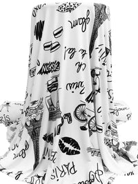 White/Black Polyester/Lycra Paris Print ITY Knit - NY Designer - 59W