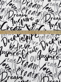 White/Black/Dark Gray Polyester/Lycra Encouraging Words Print ITY Knit - NY Designer - 58W