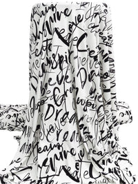 White/Black/Dark Gray Polyester/Lycra Encouraging Words Print ITY Knit - NY Designer - 58W