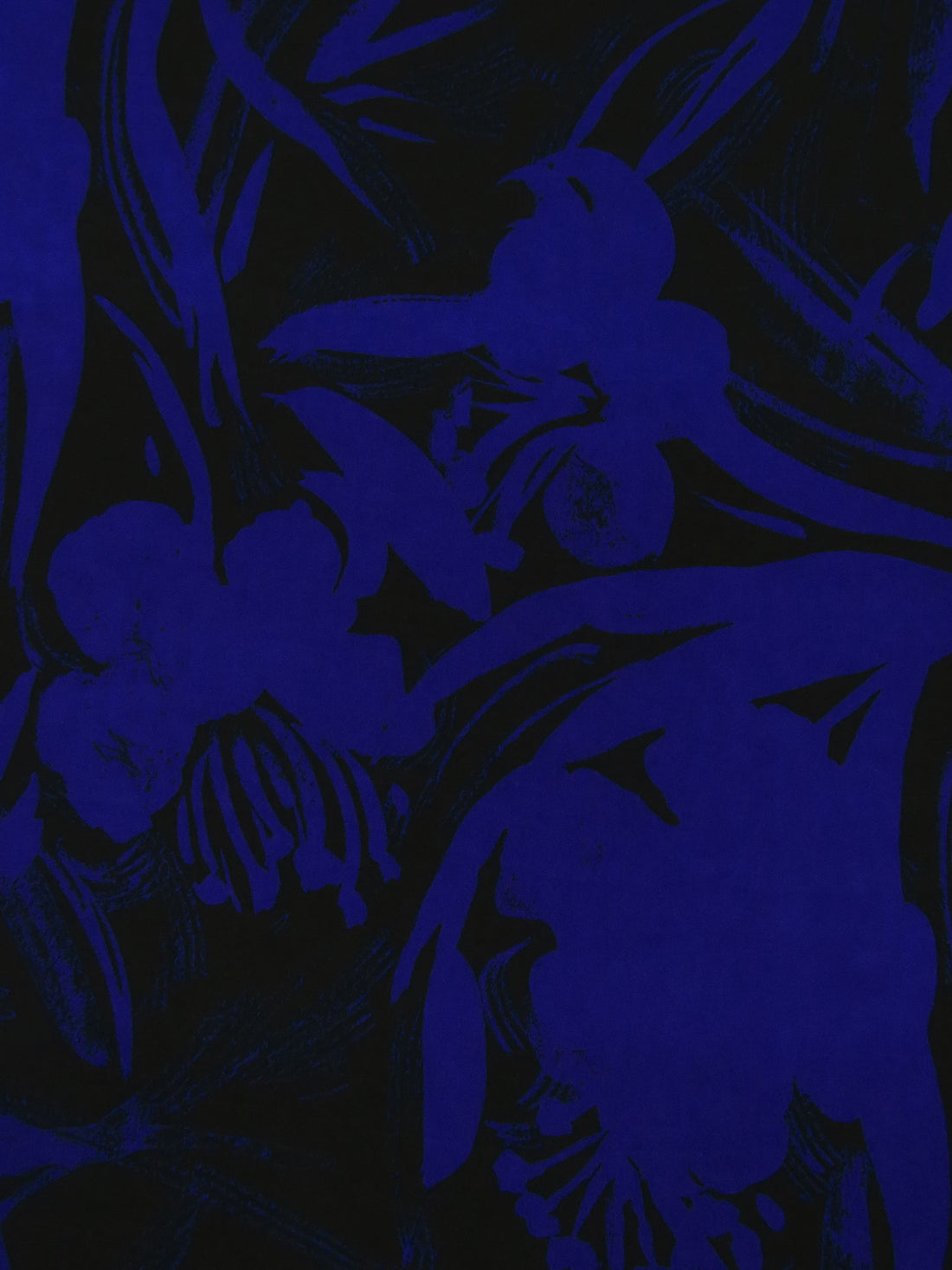 Dark Royal Blue/Black Polyester/Lycra Painterly Floral Silhouette Print ITY Knit - NY Designer - 58W