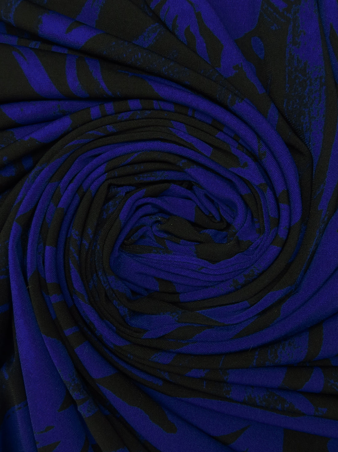 Dark Royal Blue/Black Polyester/Lycra Painterly Floral Silhouette Print ITY Knit - NY Designer - 58W