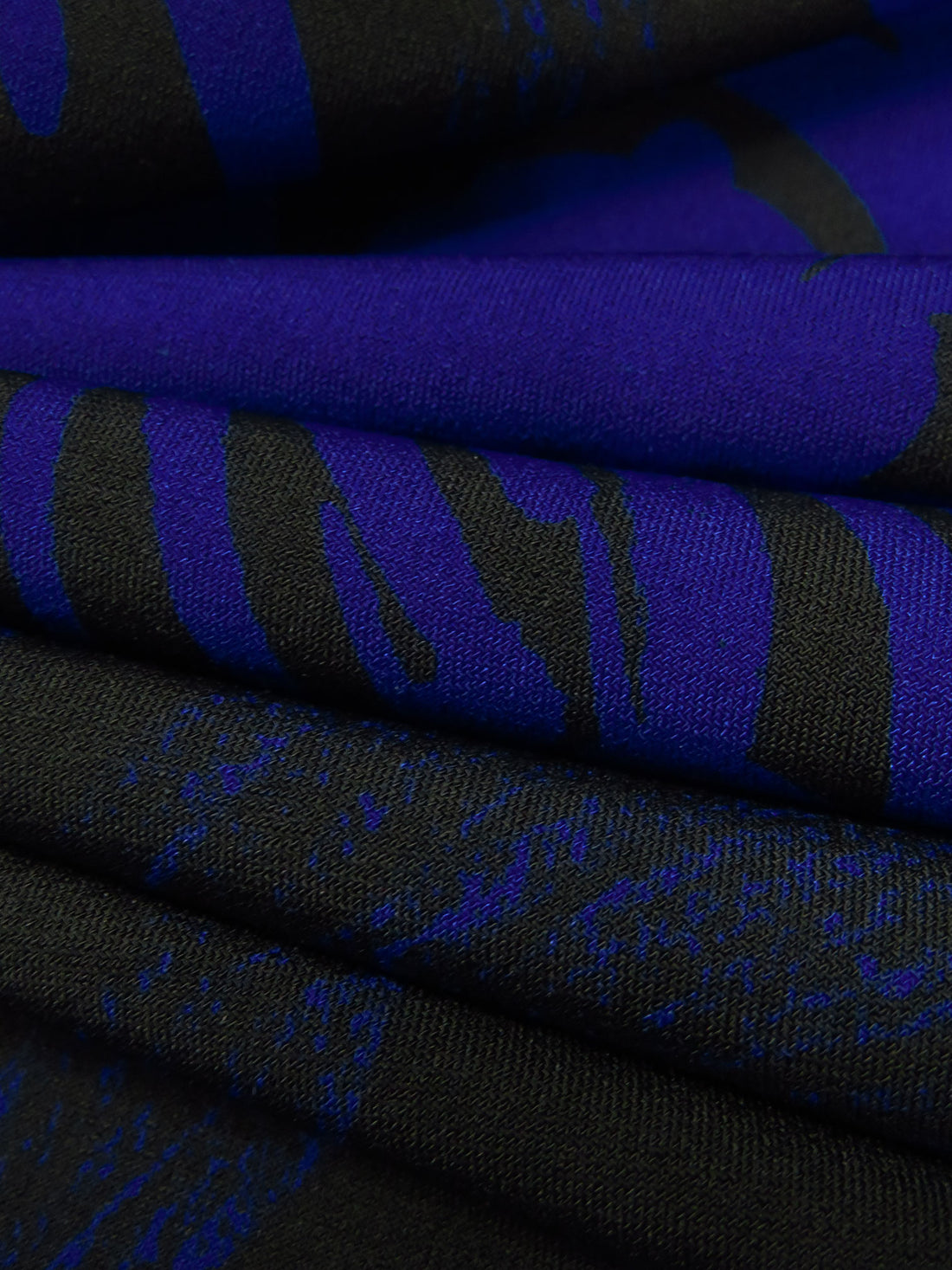 Dark Royal Blue/Black Polyester/Lycra Painterly Floral Silhouette Print ITY Knit - NY Designer - 58W