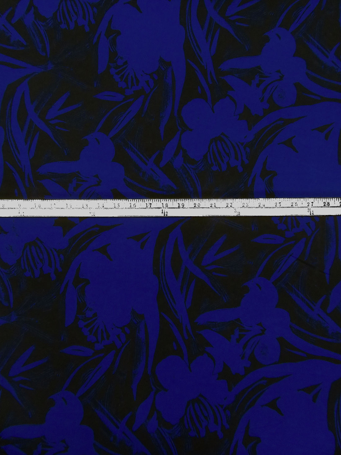 Dark Royal Blue/Black Polyester/Lycra Painterly Floral Silhouette Print ITY Knit - NY Designer - 58W