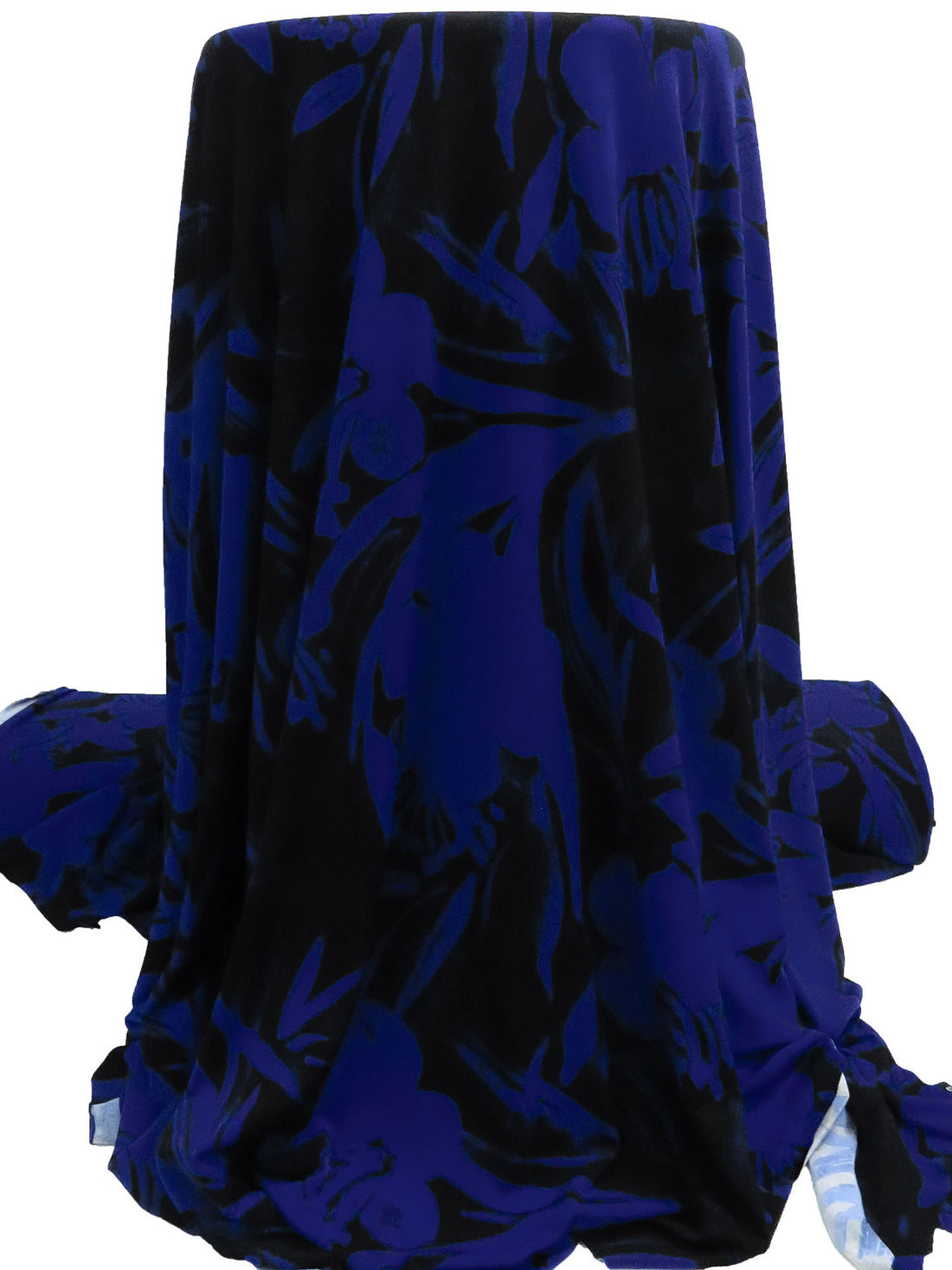 Dark Royal Blue/Black Polyester/Lycra Painterly Floral Silhouette Print ITY Knit - NY Designer - 58W