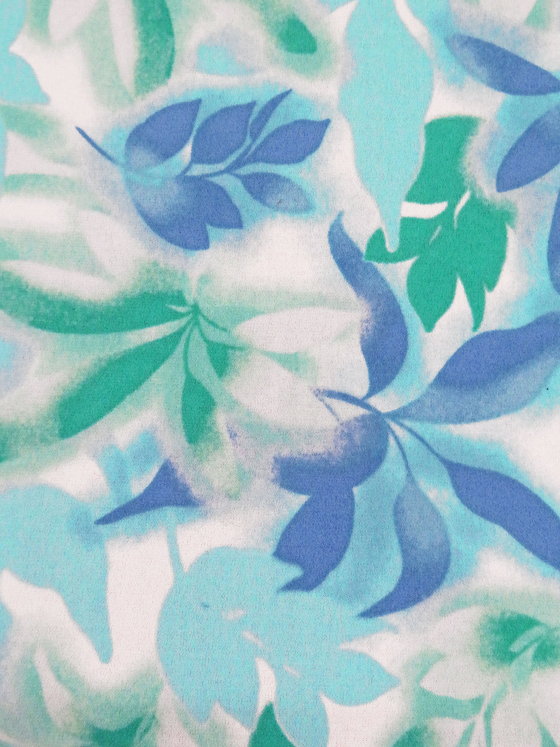 Persian Green/White/Pale Robin's Egg/Multi Polyester/Lycra Leaf Foliage Print ITY Knit - NY Designer - 58W