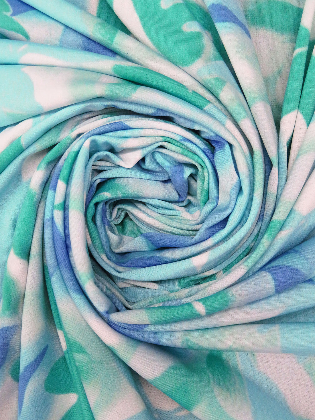 Persian Green/White/Pale Robin's Egg/Multi Polyester/Lycra Leaf Foliage Print ITY Knit - NY Designer - 58W