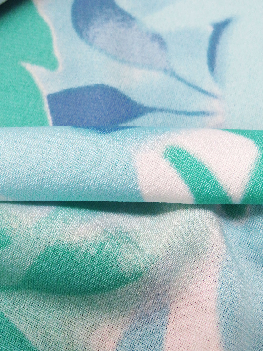 Persian Green/White/Pale Robin's Egg/Multi Polyester/Lycra Leaf Foliage Print ITY Knit - NY Designer - 58W